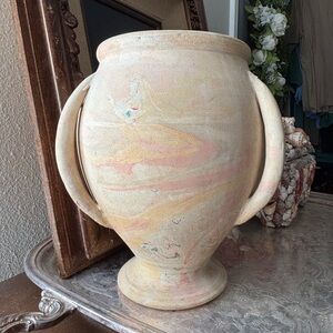 Nemadji Style 3 Handled Vase with beauitful pastel marbling